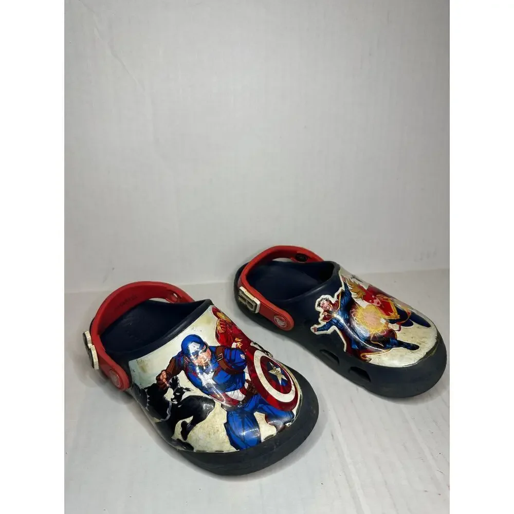 Crocs Kids Youth Size 12 Slip On Round Toe Marvel Avengers Clog Slippers Blue